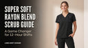 Feature image: Long shift scrubs guide with a smiling nurse wearing a black scrub suit