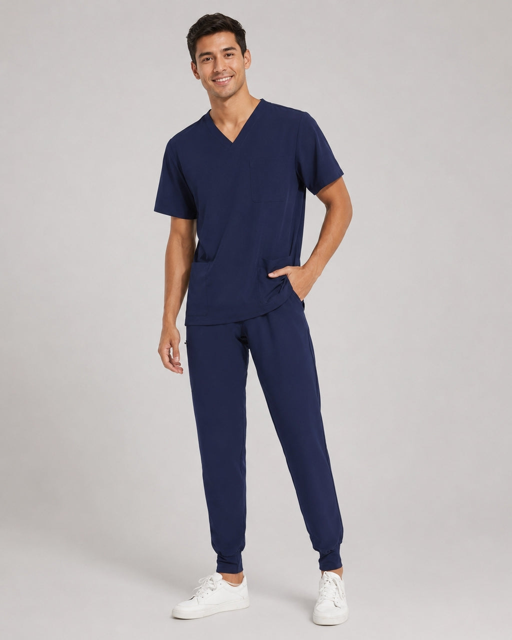 Men's V-Neck Scrubs Set – Stretch Jogger Pant, 8 Pockets, Yoga Waistband | Regular & Tall