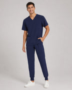 Men's V-Neck Scrubs Set – Stretch Jogger Pant, 8 Pockets, Yoga Waistband | Regular & Tall