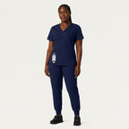 Lyra Slim Scrub Top - Midnight Navy pocket detail