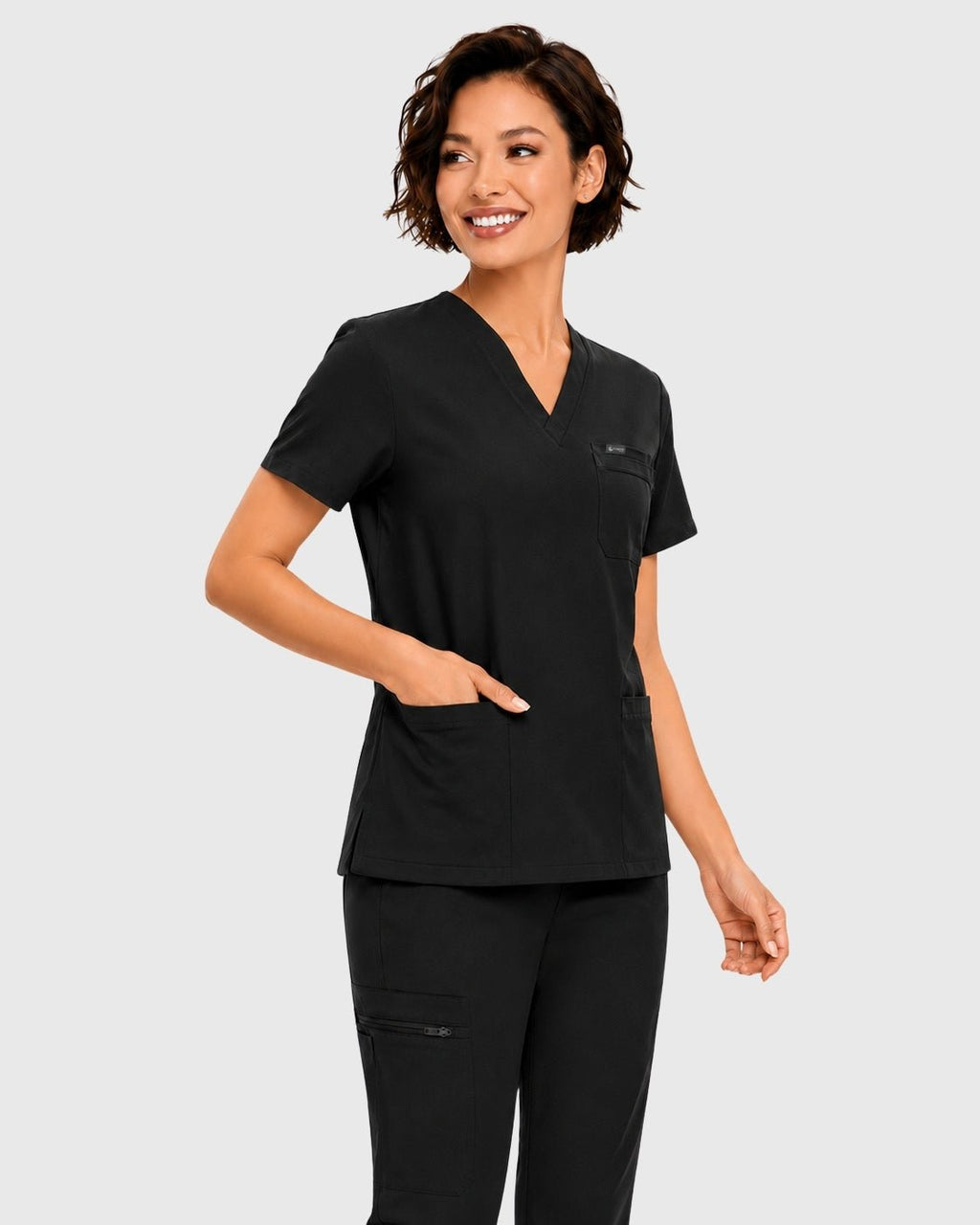 Women's Classic V-Neck Scrub Set - CloudFlex Drawstring Jogger, 12 Pockets - Long Shift Scrubs