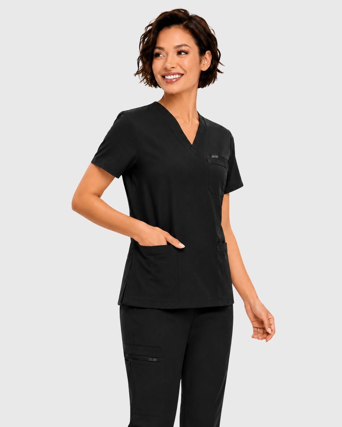 Women's Classic V-Neck Scrub Set - CloudFlex Drawstring Jogger, 12 Pockets - Long Shift Scrubs