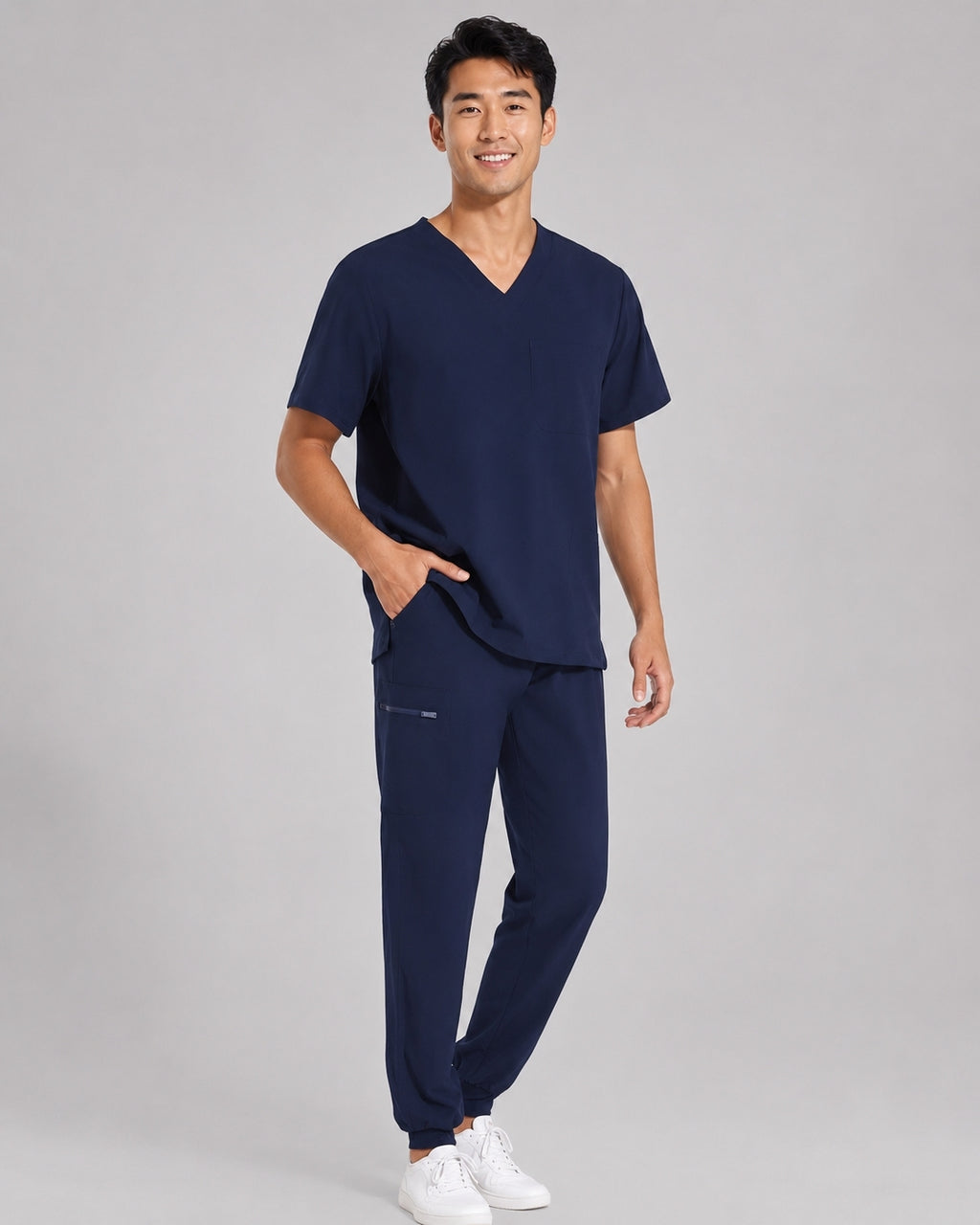 Men's V-Neck Scrubs Set – Stretch Jogger Pant, 8 Pockets, Yoga Waistband | Regular & Tall