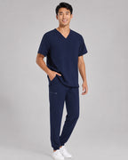 Men's V-Neck Scrubs Set – Stretch Jogger Pant, 8 Pockets, Yoga Waistband | Regular & Tall