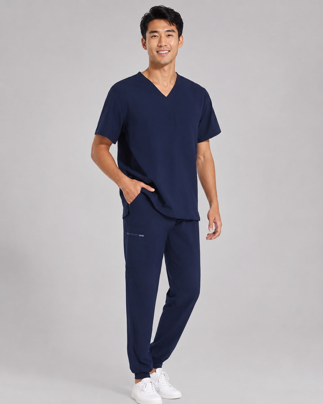 Men's V-Neck Scrubs Set – Stretch Jogger Pant, 8 Pockets, Yoga Waistband | Regular & Tall