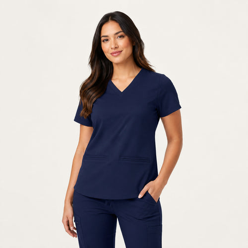Lyra Slim UltraSOFT Scrub Top - Midnight Navy front view