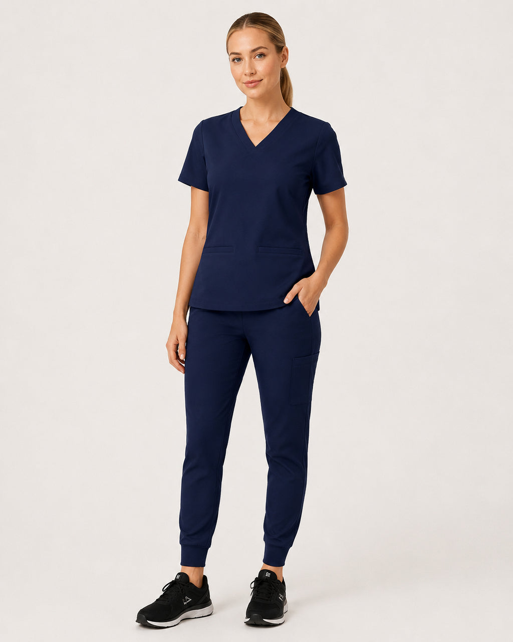 Lyra Slim UltraSOFT Scrub Top - Midnight Navy side view