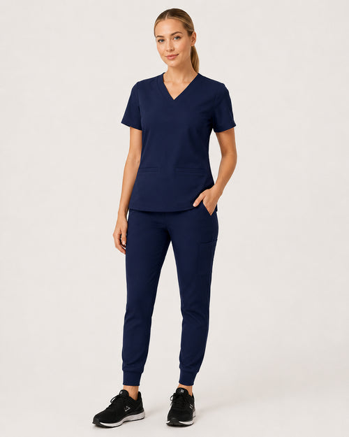 Lyra Slim UltraSOFT Scrub Top - Midnight Navy side view