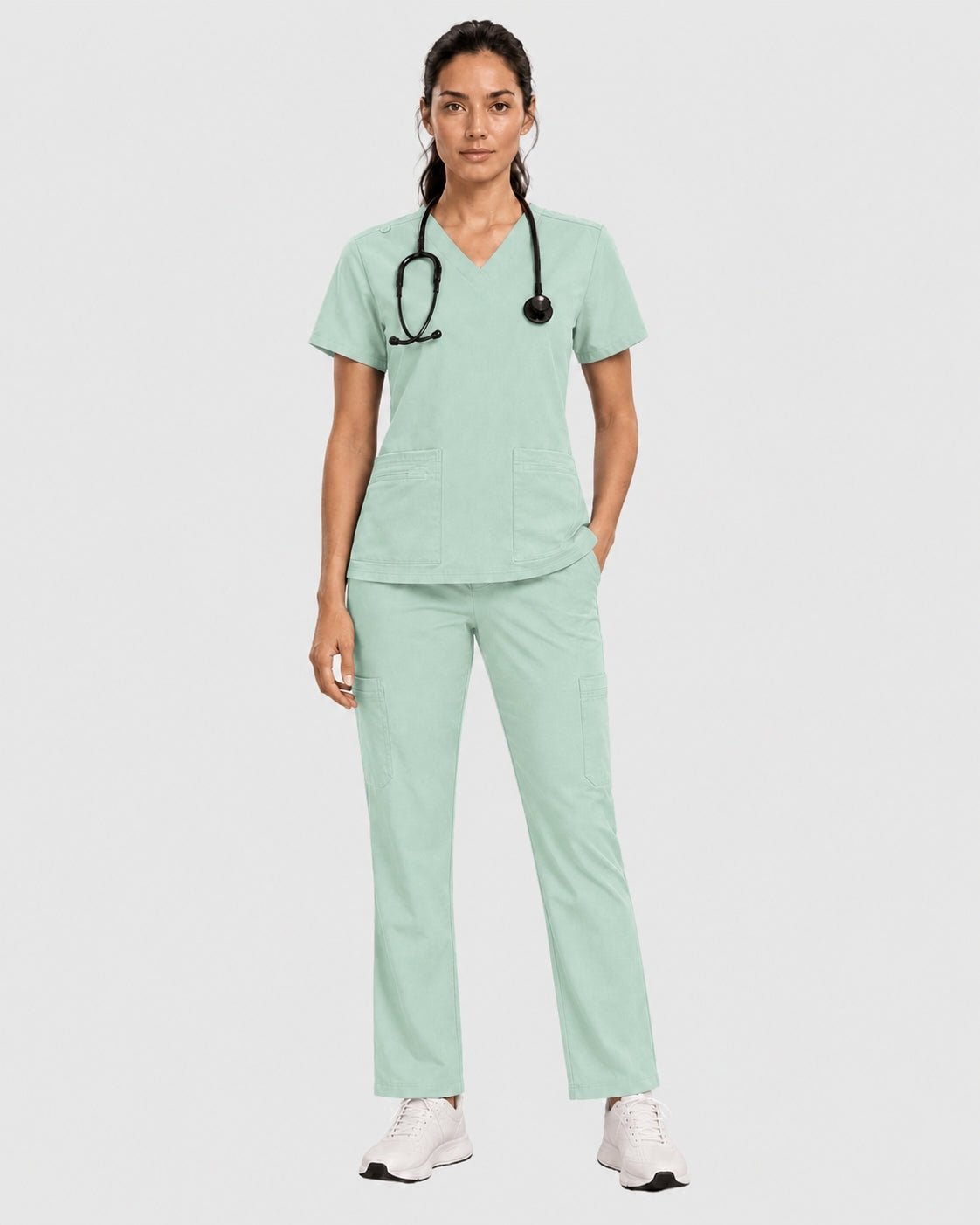 Women's Scrubs Set - V-Neck Top & Cargo Pants with 12 Pockets - Long Shift Scrubs