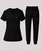 Women's Classic V-Neck Scrub Set - CloudFlex Drawstring Jogger, 12 Pockets - Long Shift Scrubs