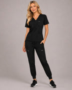 Women's Classic V-Neck Scrub Set - CloudFlex Drawstring Jogger, 12 Pockets - Long Shift Scrubs