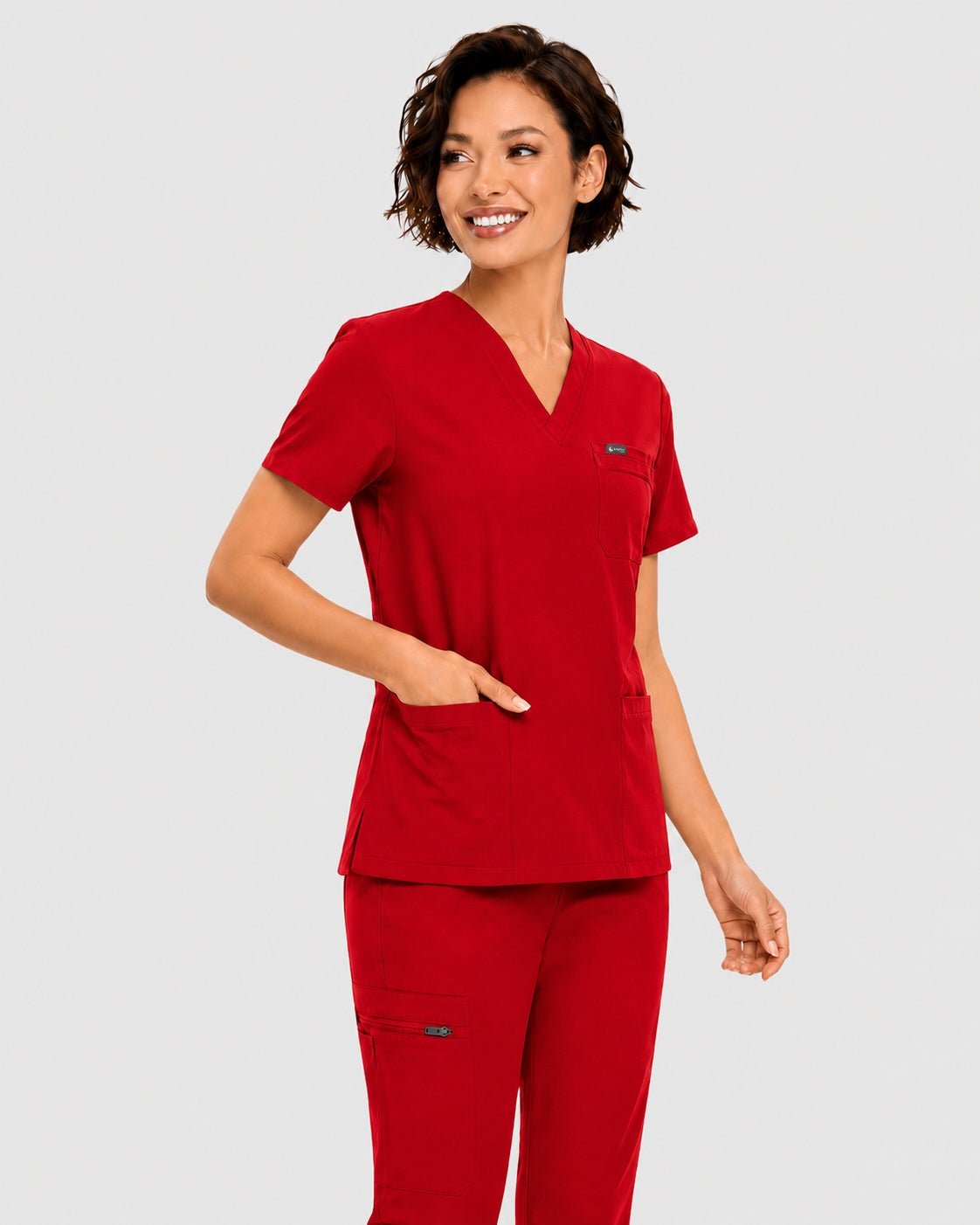 Women's Classic V-Neck Scrub Set - CloudFlex Drawstring Jogger, 12 Pockets - Long Shift Scrubs