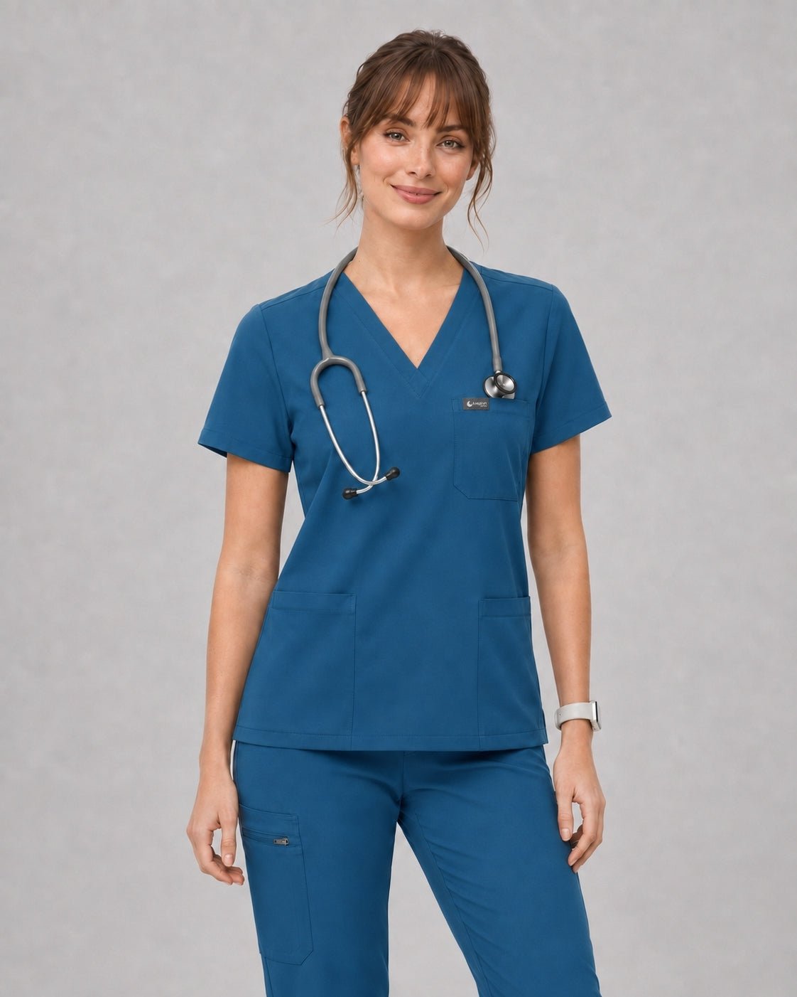 Women's Classic V-Neck Scrub Set - CloudFlex Drawstring Jogger, 12 Pockets - Long Shift Scrubs