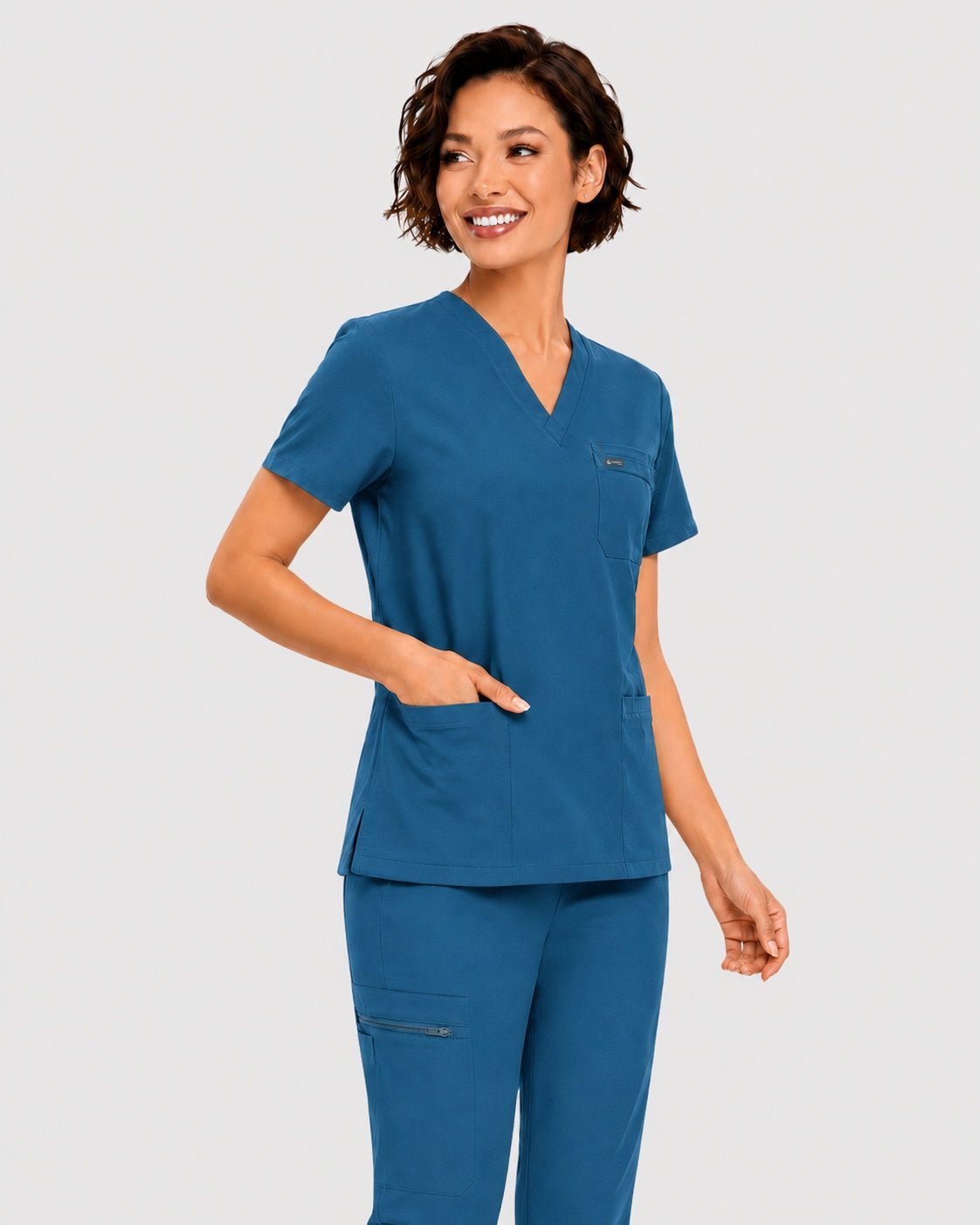 Women's Classic V-Neck Scrub Set - CloudFlex Drawstring Jogger, 12 Pockets - Long Shift Scrubs