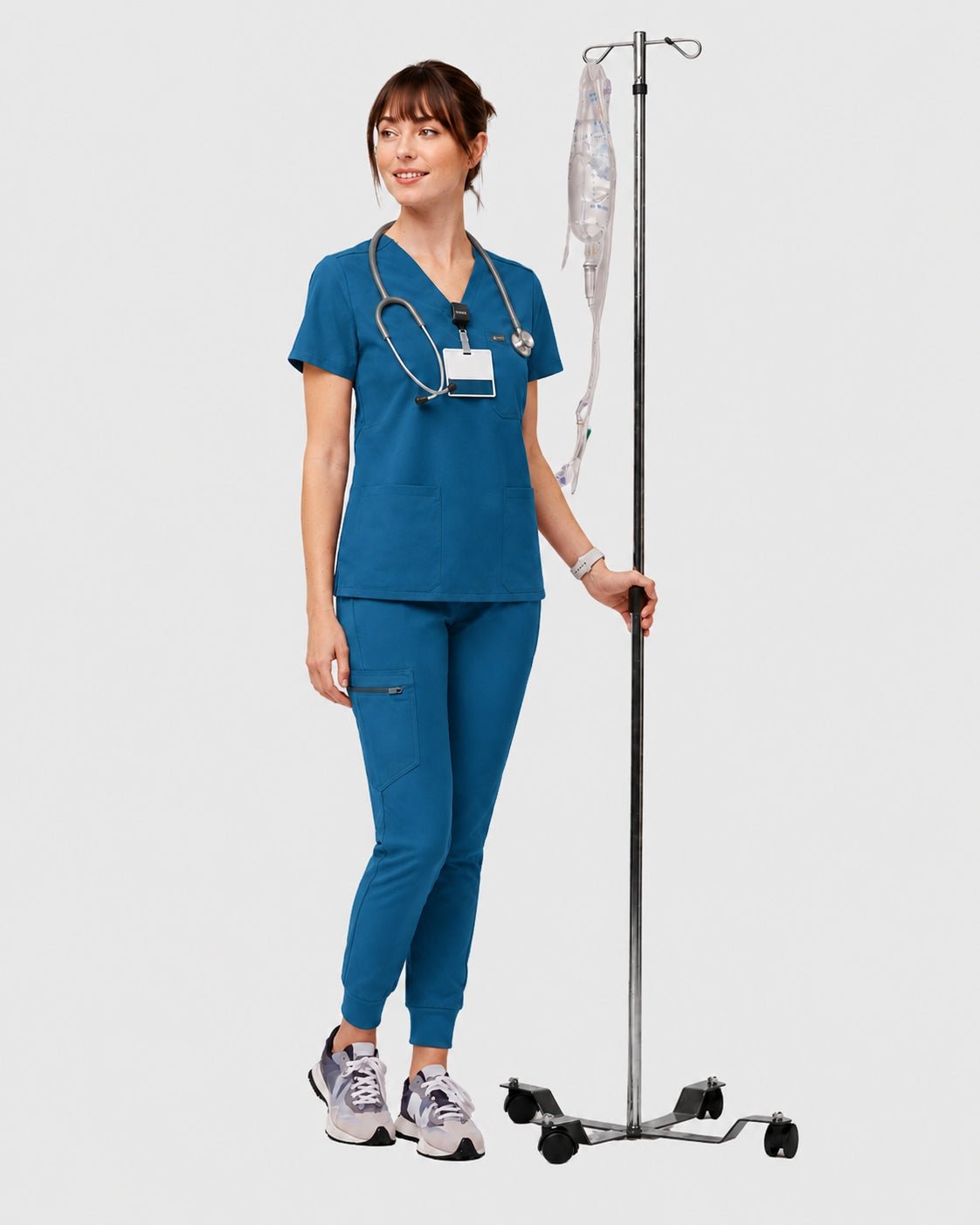 Women's Classic V-Neck Scrub Set - CloudFlex Drawstring Jogger, 12 Pockets - Long Shift Scrubs