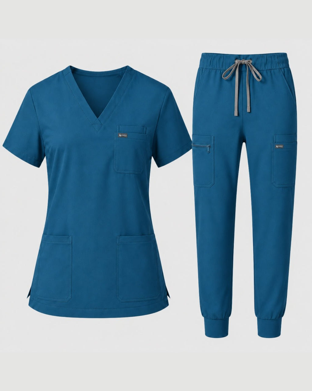 Women's Classic V-Neck Scrub Set - CloudFlex Drawstring Jogger, 12 Pockets - Long Shift Scrubs