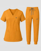 Women's Classic V-Neck Scrub Set - CloudFlex Drawstring Jogger, 12 Pockets - Long Shift Scrubs