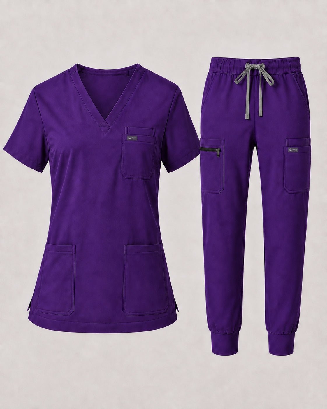 Women's Classic V-Neck Scrub Set - CloudFlex Drawstring Jogger, 12 Pockets - Long Shift Scrubs