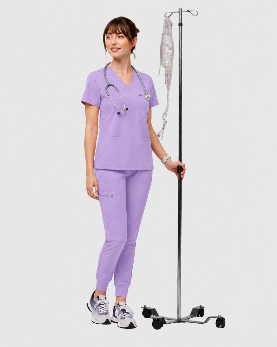 Women's Classic V-Neck Scrub Set - CloudFlex Drawstring Jogger, 12 Pockets - Long Shift Scrubs
