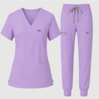 Women's Classic V-Neck Scrub Set - CloudFlex Drawstring Jogger, 12 Pockets - Long Shift Scrubs