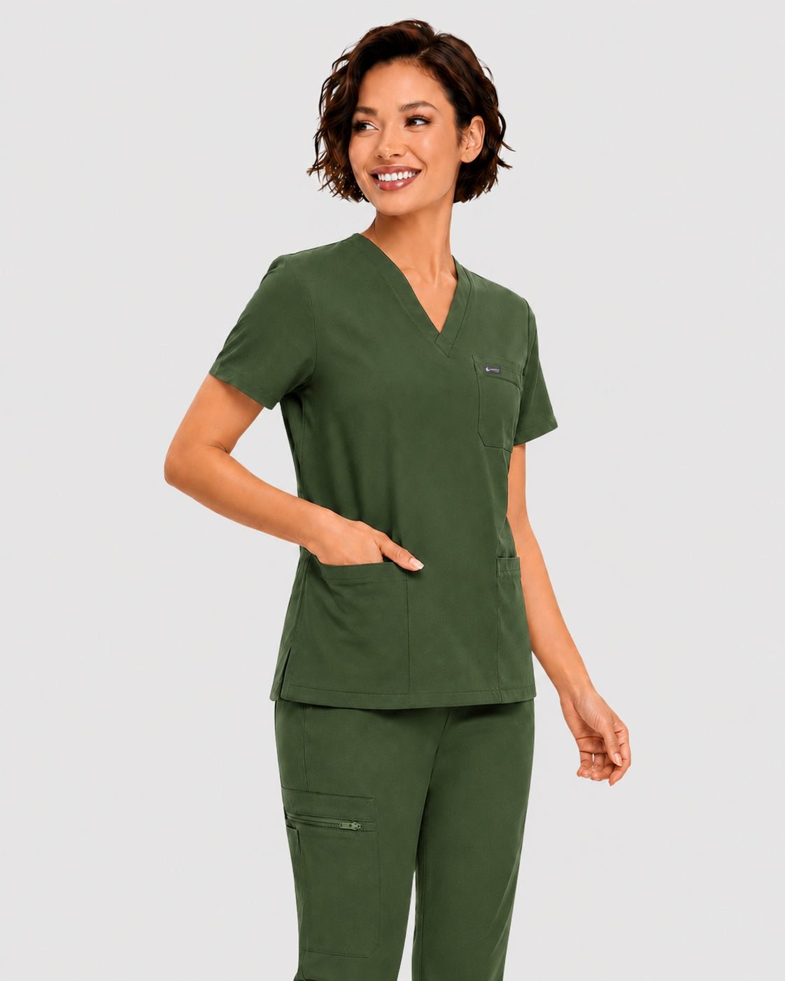Women's Classic V-Neck Scrub Set - CloudFlex Drawstring Jogger, 12 Pockets - Long Shift Scrubs