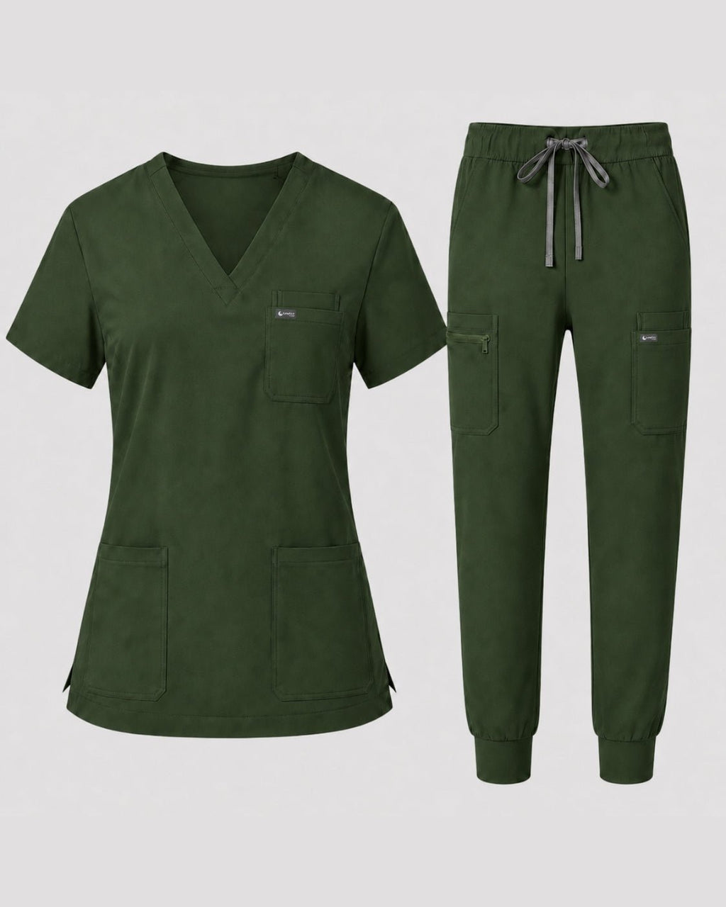 Women's Classic V-Neck Scrub Set - CloudFlex Drawstring Jogger, 12 Pockets - Long Shift Scrubs