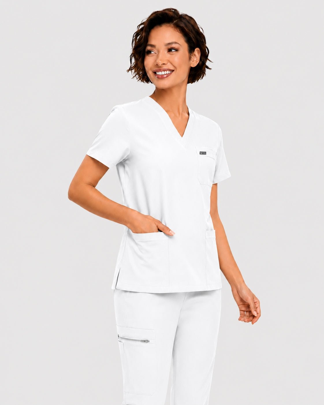 Women's Classic V-Neck Scrub Set - CloudFlex Drawstring Jogger, 12 Pockets - Long Shift Scrubs