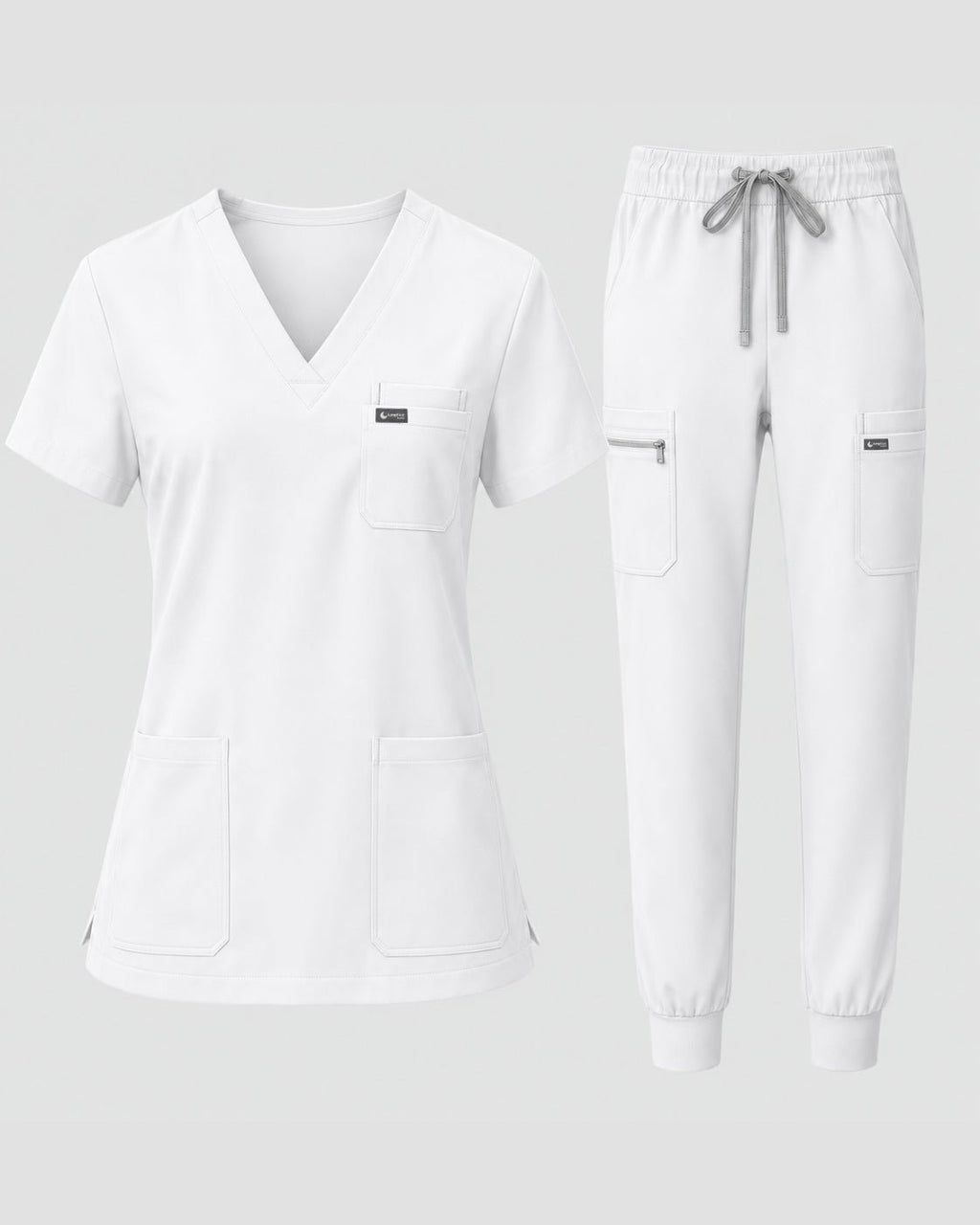 Women's Classic V-Neck Scrub Set - CloudFlex Drawstring Jogger, 12 Pockets - Long Shift Scrubs