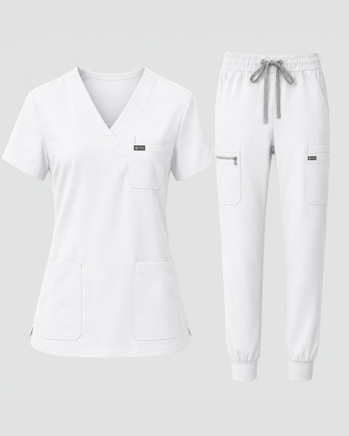 Women's Classic V-Neck Scrub Set - CloudFlex Drawstring Jogger, 12 Pockets - Long Shift Scrubs