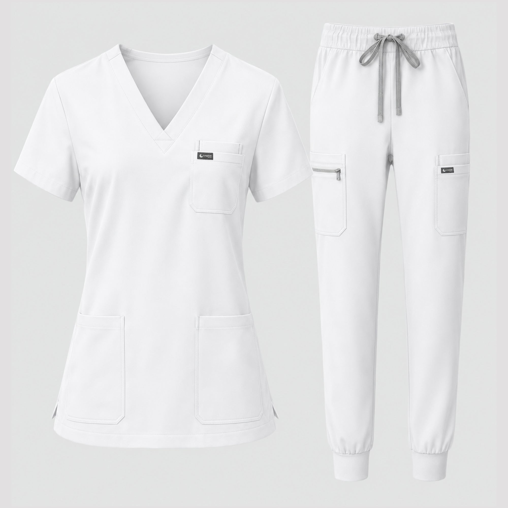 Women's Classic V-Neck Scrub Set - CloudFlex Drawstring Jogger, 12 Pockets - Long Shift Scrubs