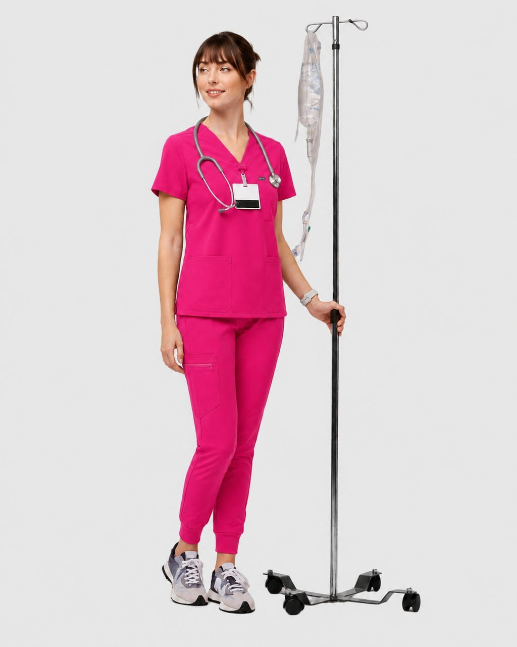 Women's Classic V-Neck Scrub Set - CloudFlex Drawstring Jogger, 12 Pockets - Long Shift Scrubs