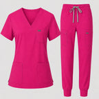 Women's Classic V-Neck Scrub Set - CloudFlex Drawstring Jogger, 12 Pockets - Long Shift Scrubs