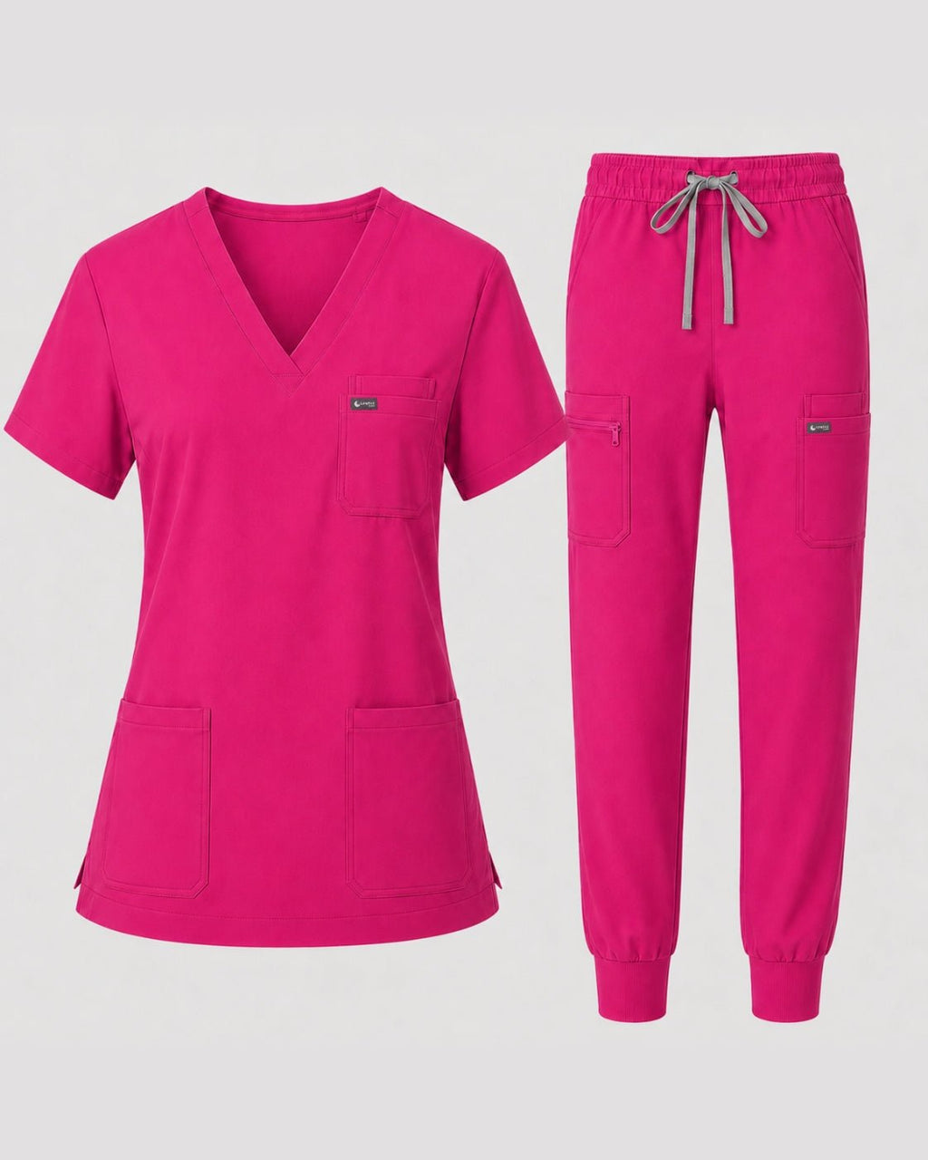 Women's Classic V-Neck Scrub Set - CloudFlex Drawstring Jogger, 12 Pockets - Long Shift Scrubs