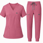 Women's Classic V-Neck Scrub Set - CloudFlex Drawstring Jogger, 12 Pockets - Long Shift Scrubs