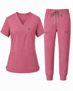 Women's Classic V-Neck Scrub Set - CloudFlex Drawstring Jogger, 12 Pockets - Long Shift Scrubs