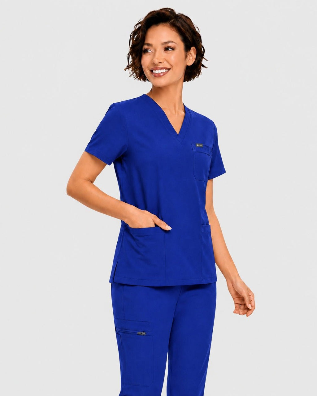 Women's Classic V-Neck Scrub Set - CloudFlex Drawstring Jogger, 12 Pockets - Long Shift Scrubs