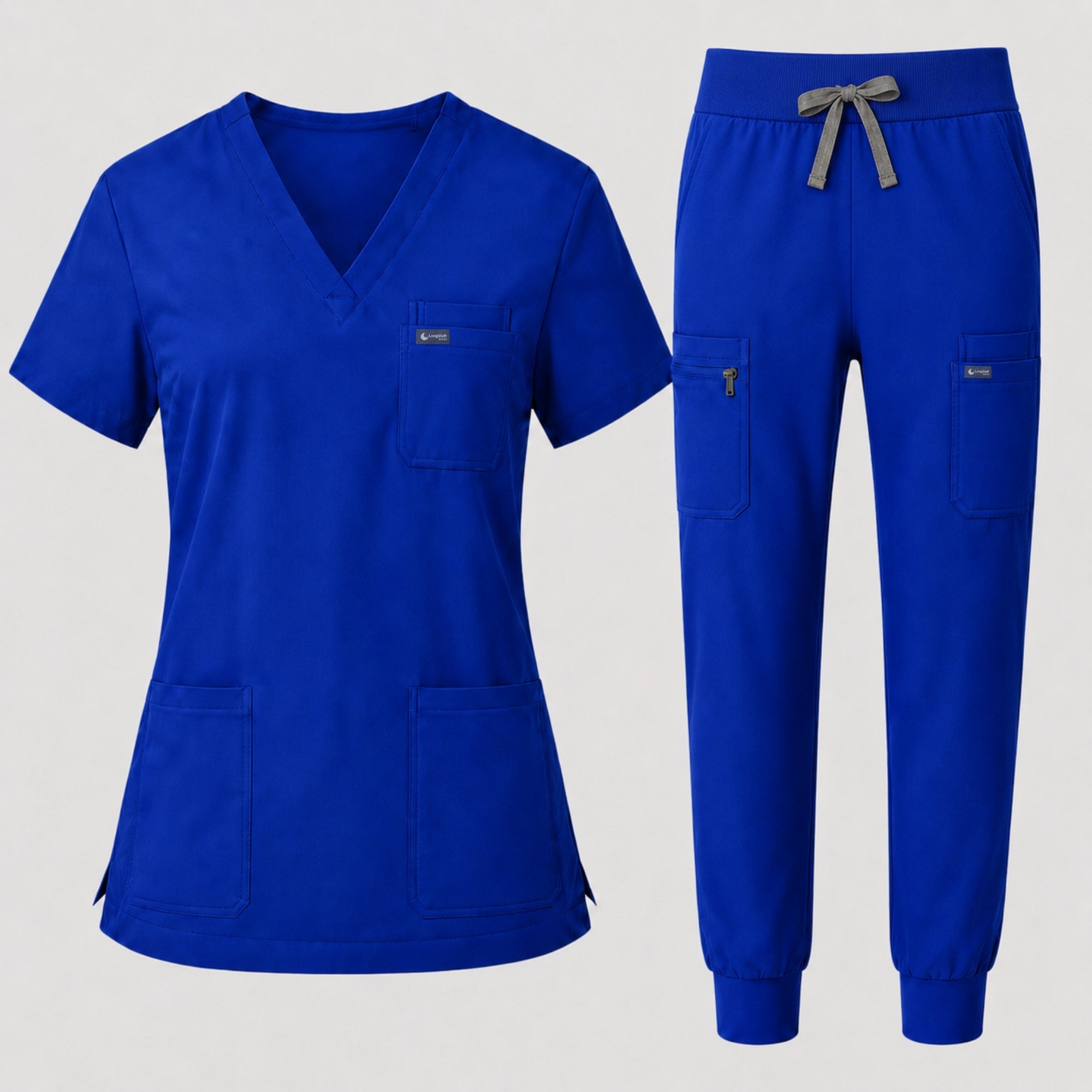 Women's Classic V-Neck Scrub Set - CloudFlex Drawstring Jogger, 12 Pockets - Long Shift Scrubs