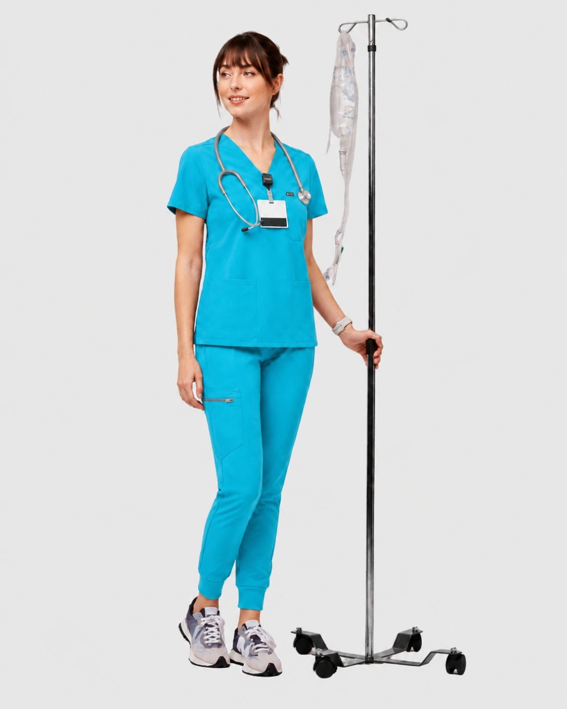 Women's Classic V-Neck Scrub Set - CloudFlex Drawstring Jogger, 12 Pockets - Long Shift Scrubs