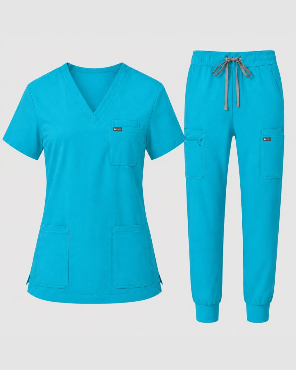 Women's Classic V-Neck Scrub Set - CloudFlex Drawstring Jogger, 12 Pockets - Long Shift Scrubs