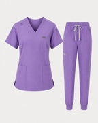 Women's Scrub Set - V-Neck Top & Jogger Pant Lightweight Soft Fabric - Long Shift Scrubs