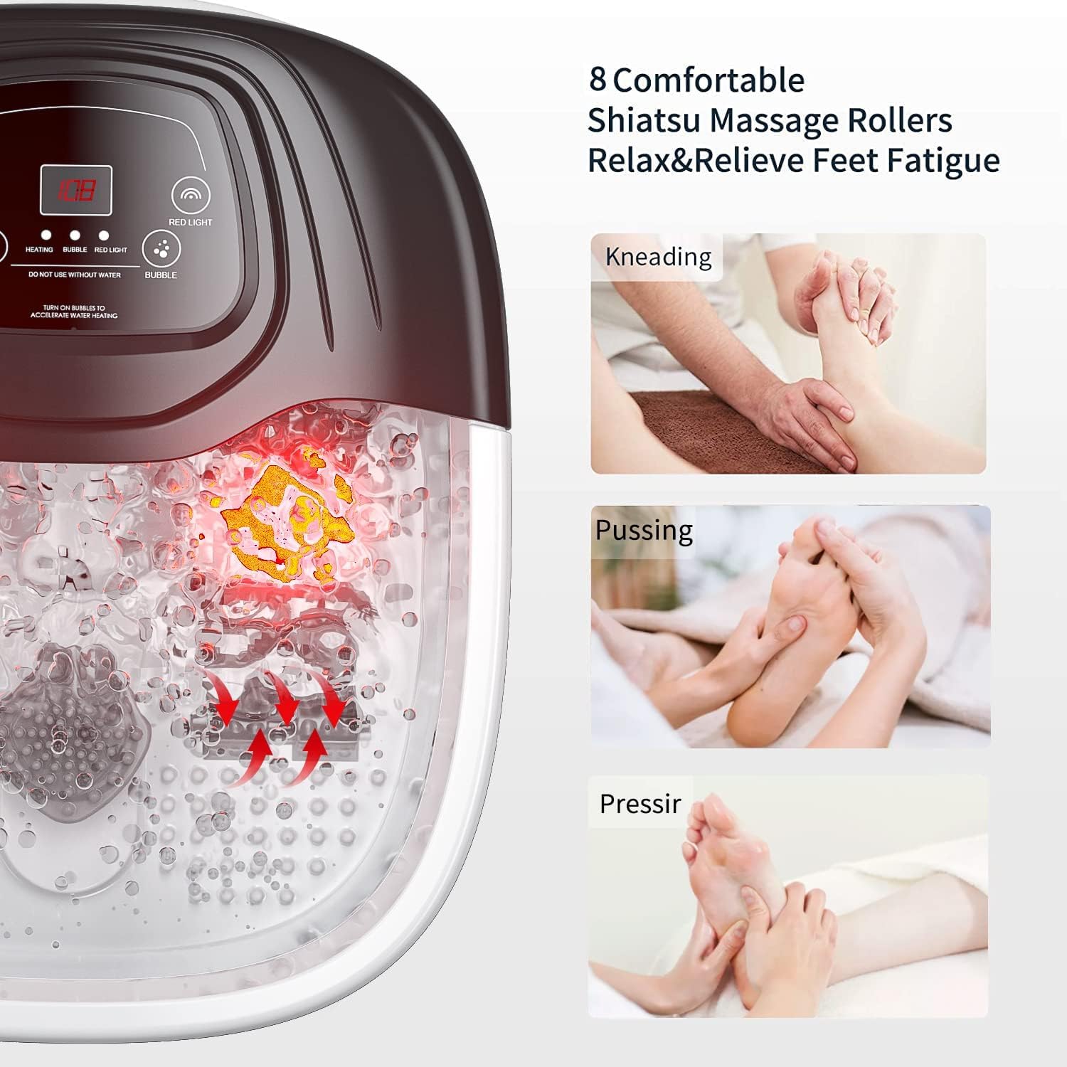 Foot Spa Bath Massager with Heat, Bubbles, Red Light & 8 Massage Rollers — Perfect Father's Day Gift