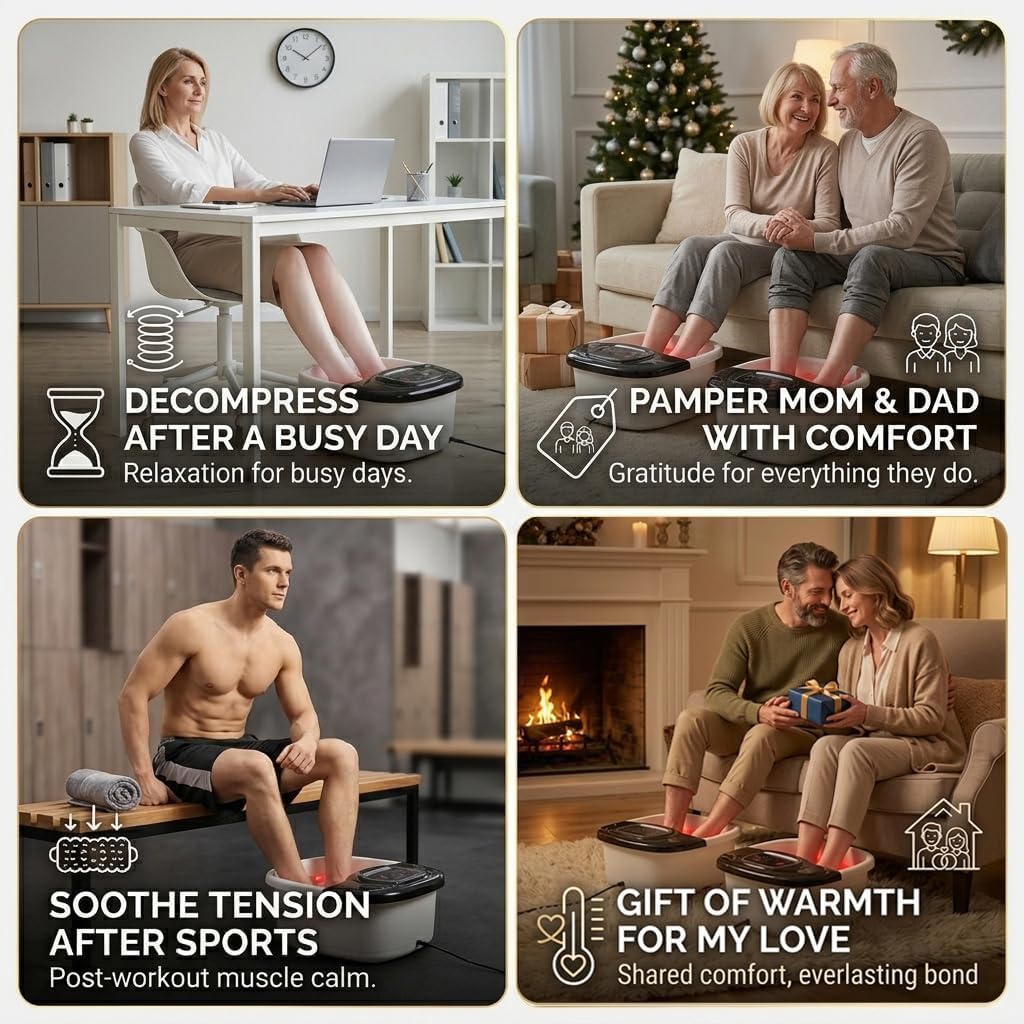 Foot Spa Bath Massager with Heat, Bubbles, Red Light & 8 Massage Rollers — Perfect Father's Day Gift
