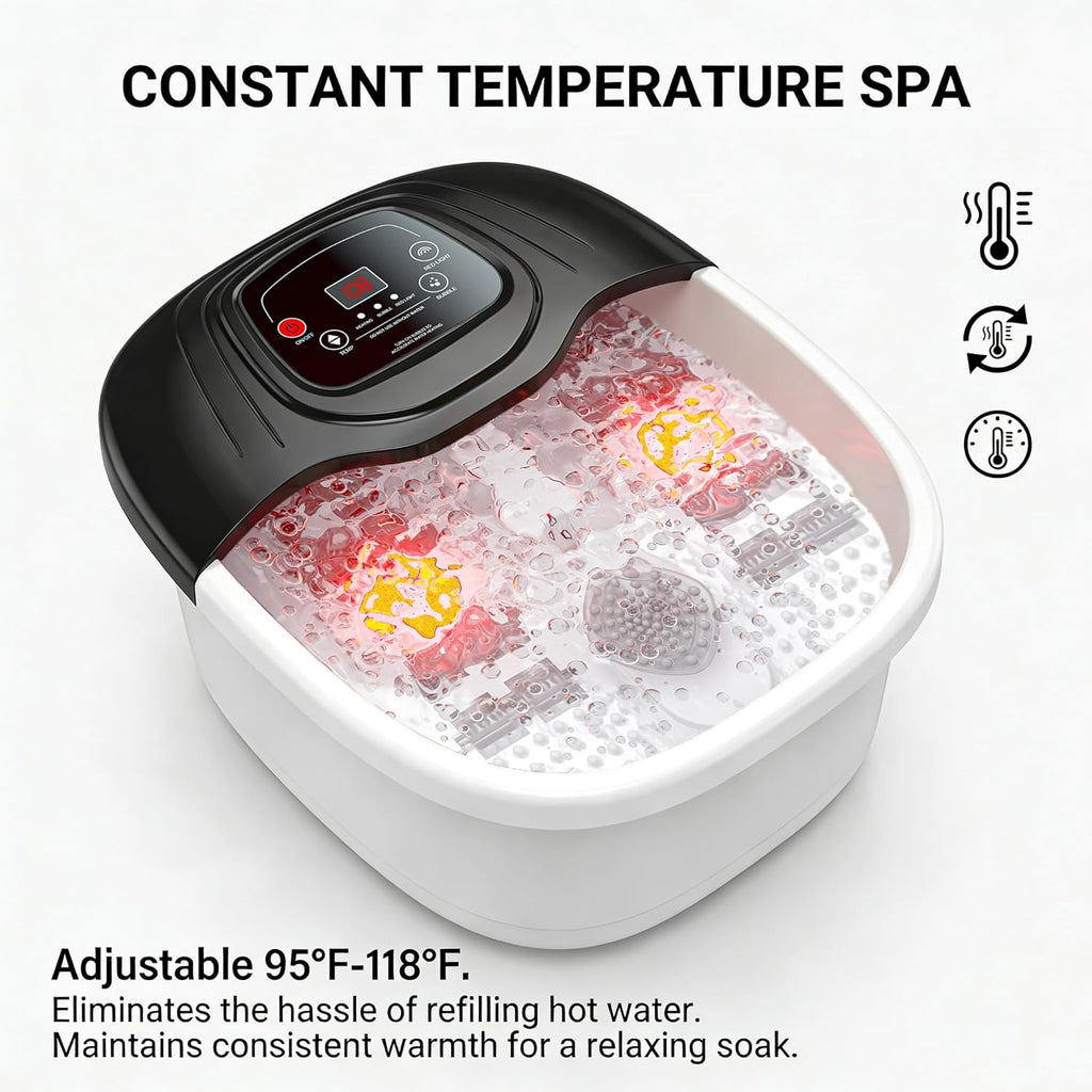 Foot Spa Bath Massager with Heat, Bubbles, Red Light & 8 Massage Rollers — Perfect Father's Day Gift