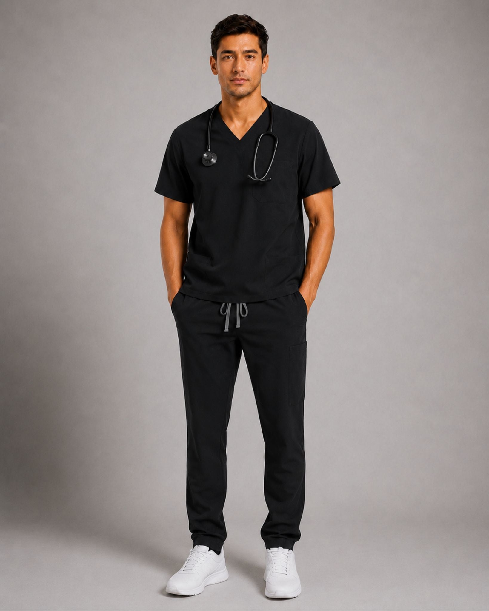 Men's Scrub Set - V-Neck Top & Cargo Straight Leg Pant Lightweight Soft Fabric