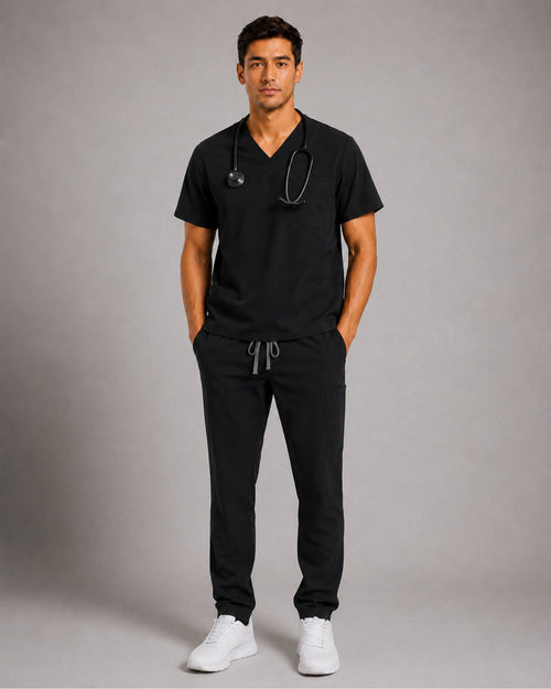 Men's Scrub Set - V-Neck Top & Cargo Straight Leg Pant Lightweight Soft Fabric