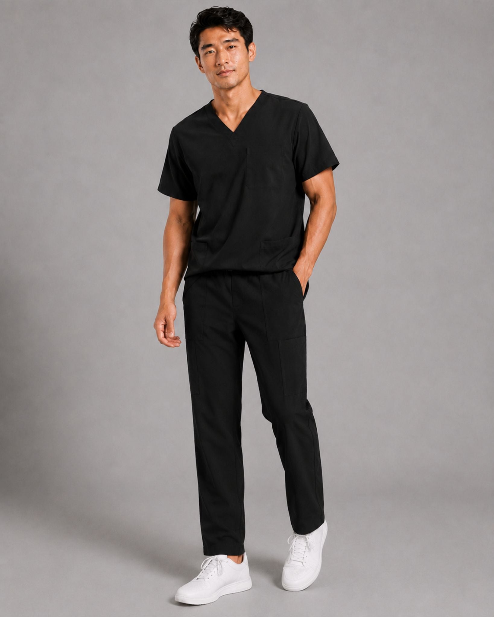 Men's Scrub Set - V-Neck Top & Cargo Straight Leg Pant Lightweight Soft Fabric