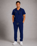Men's Scrub Set - V-Neck Top & Cargo Straight Leg Pant Lightweight Soft Fabric
