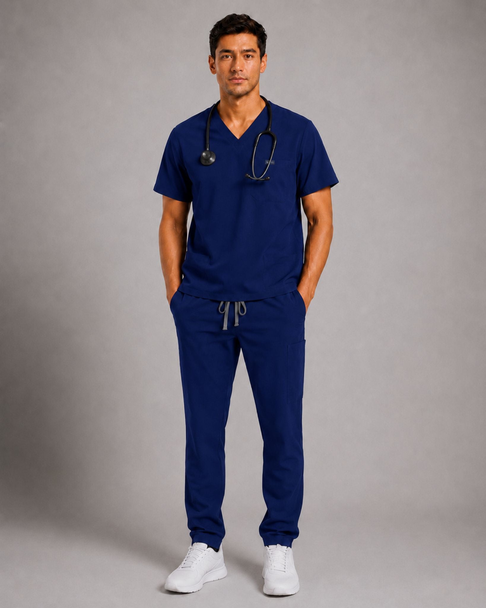 Men's Scrub Set - V-Neck Top & Cargo Straight Leg Pant Lightweight Soft Fabric - Long Shift Scrubs