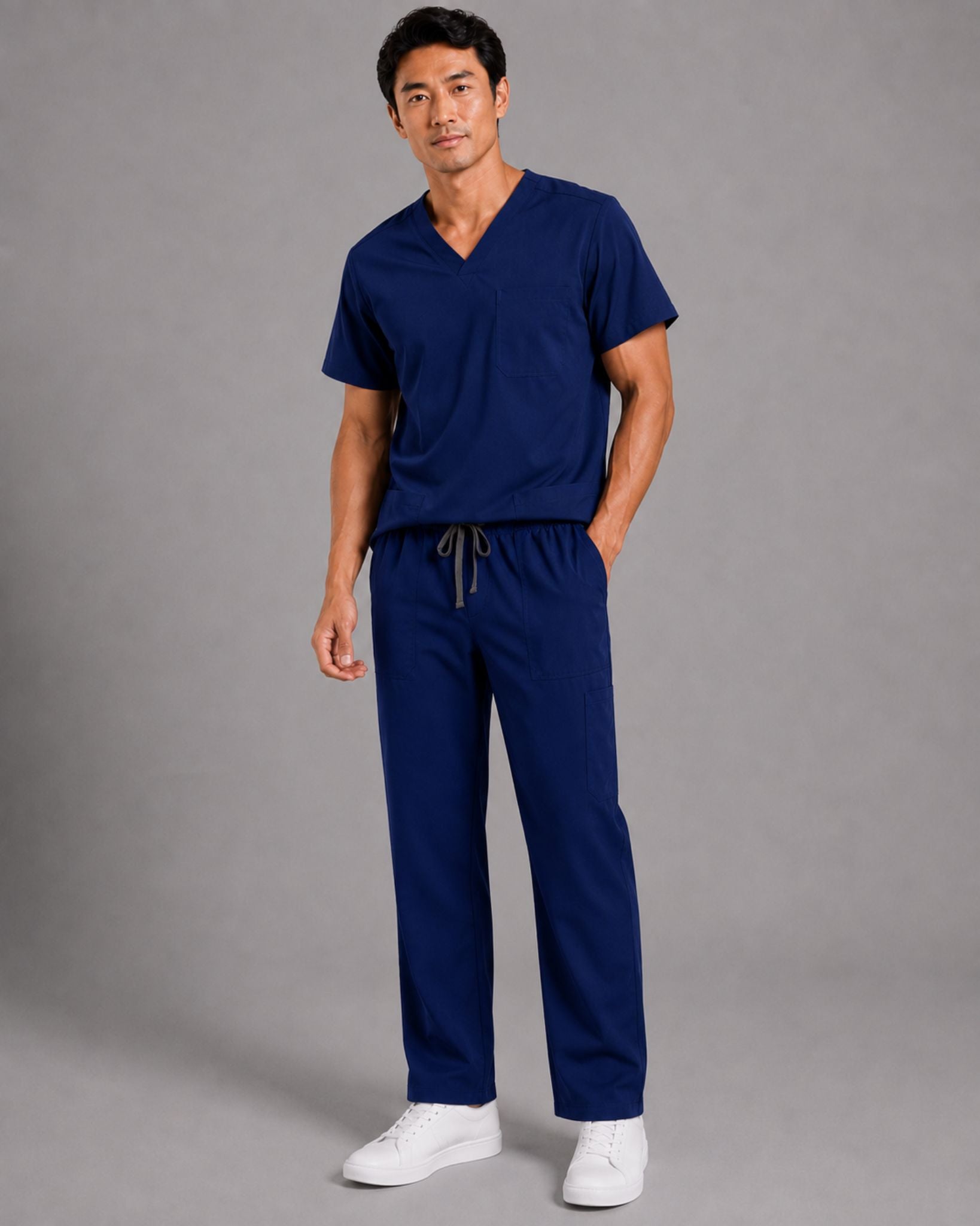 Men's Scrub Set - V-Neck Top & Cargo Straight Leg Pant Lightweight Soft Fabric
