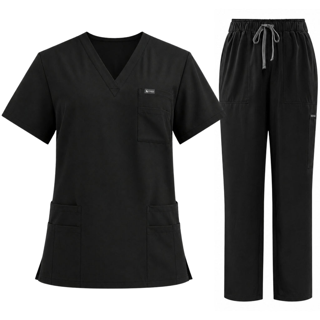 Women's Scrub Set - V-Neck Top & Cargo Straight Leg Pant Lightweight Soft Fabric - LSScrubs